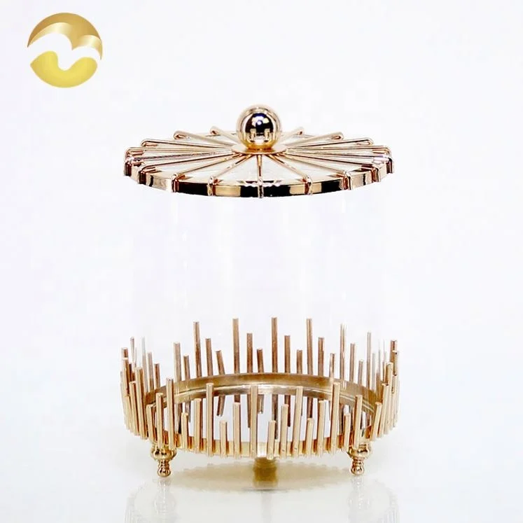 Low price iron&glass gold storage storage jar small