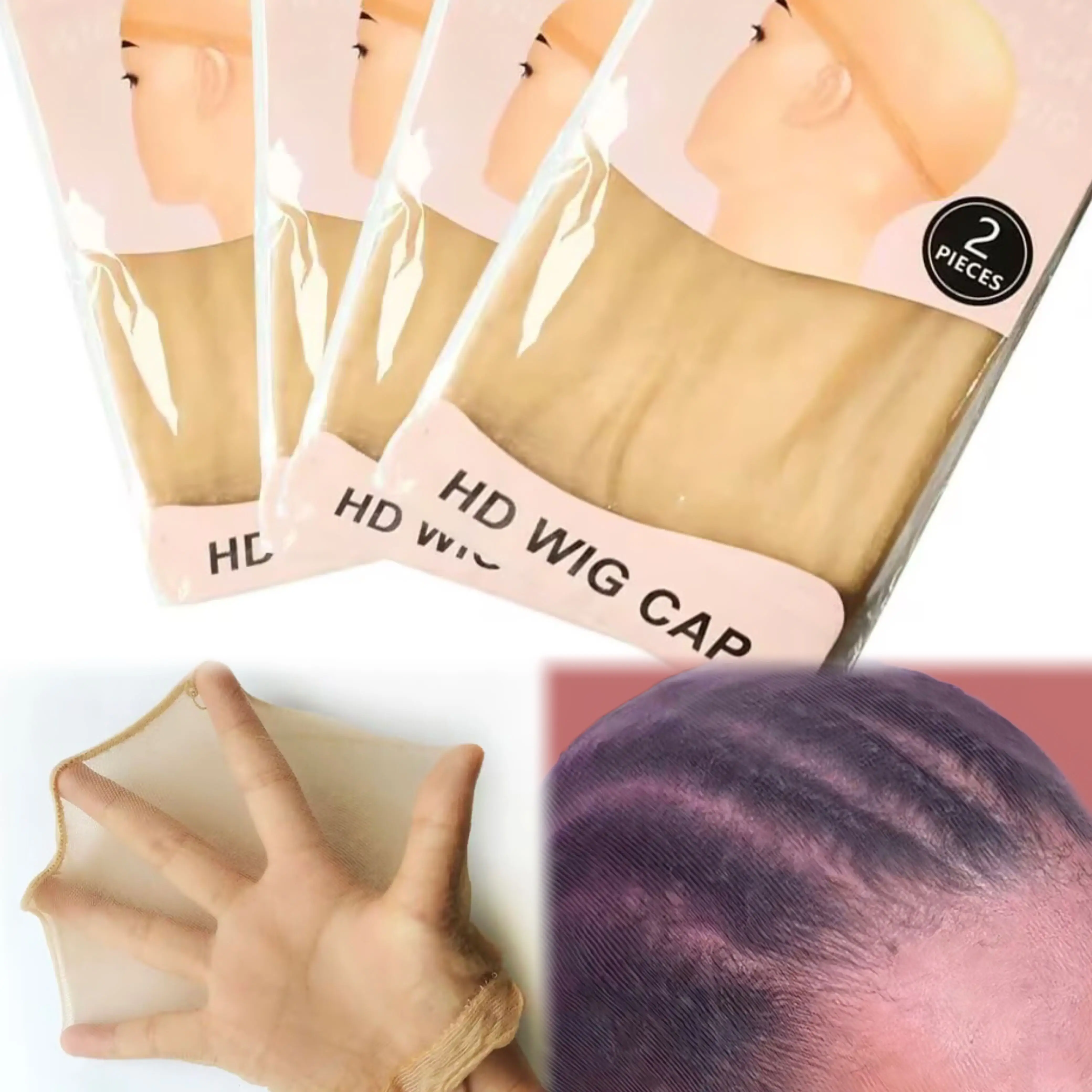 Custom Logo Oem New Invisible 2 Pieces Hd Wig Cap Luxury Ventilating Glueless Full Ultra Sheer Nylon Thin Hd Wig Stocking Cap