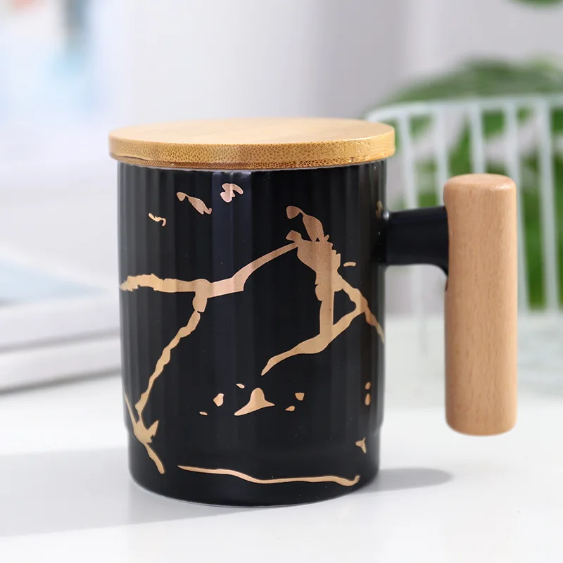 
personalized ceramic mug wholesale customized porcelain tea mug with wooden handle and Infuser tea ceramic coffee cup with lid 