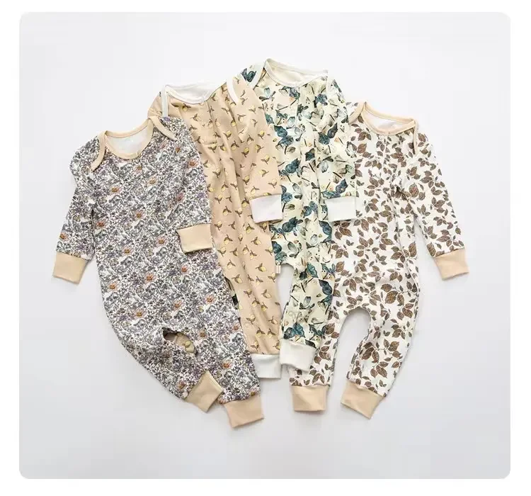 GOTS Organic Cotton Print Long Sleeve New Born Baby Clothes Baby Onesie Rompers