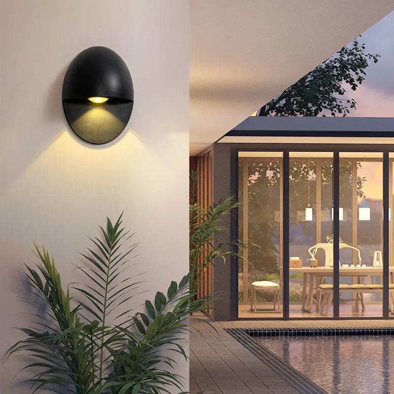 1W Egg-shape Modern Solid-colour Warm White Wall Lamp Metal Up and Down Waterproof Outdoor Lights for House Porch Garage