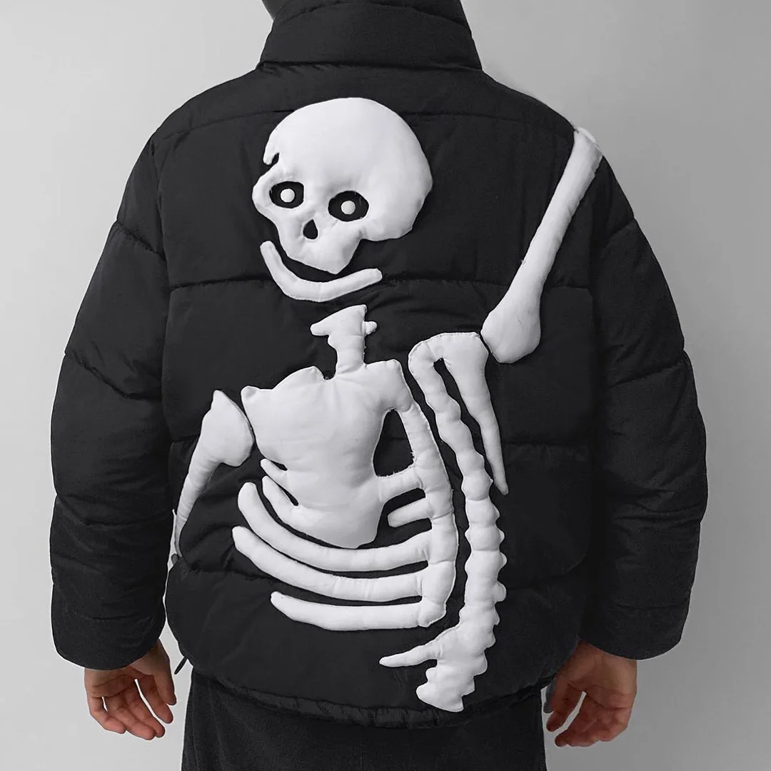2023 Winter Latest Design Custom Oversized Men Black Down Bubble Padded Jaket High Quality Outerwear Skeleton Puffer Jacket