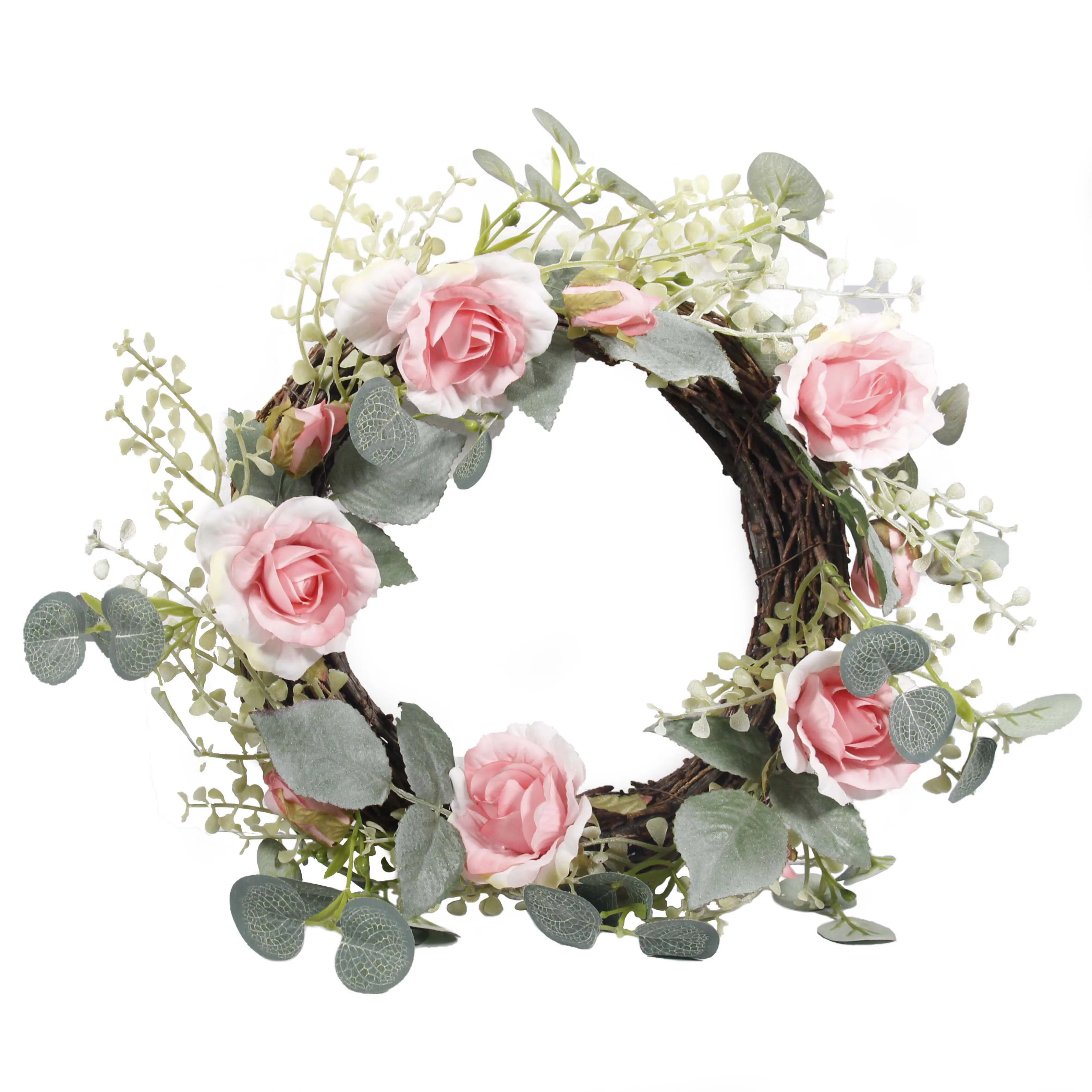 Wholesale Holiday Festival Wedding Party Decoration Home Wall Hanging Greenery Rose Flower Holly Wreath Artificial Poinsettia