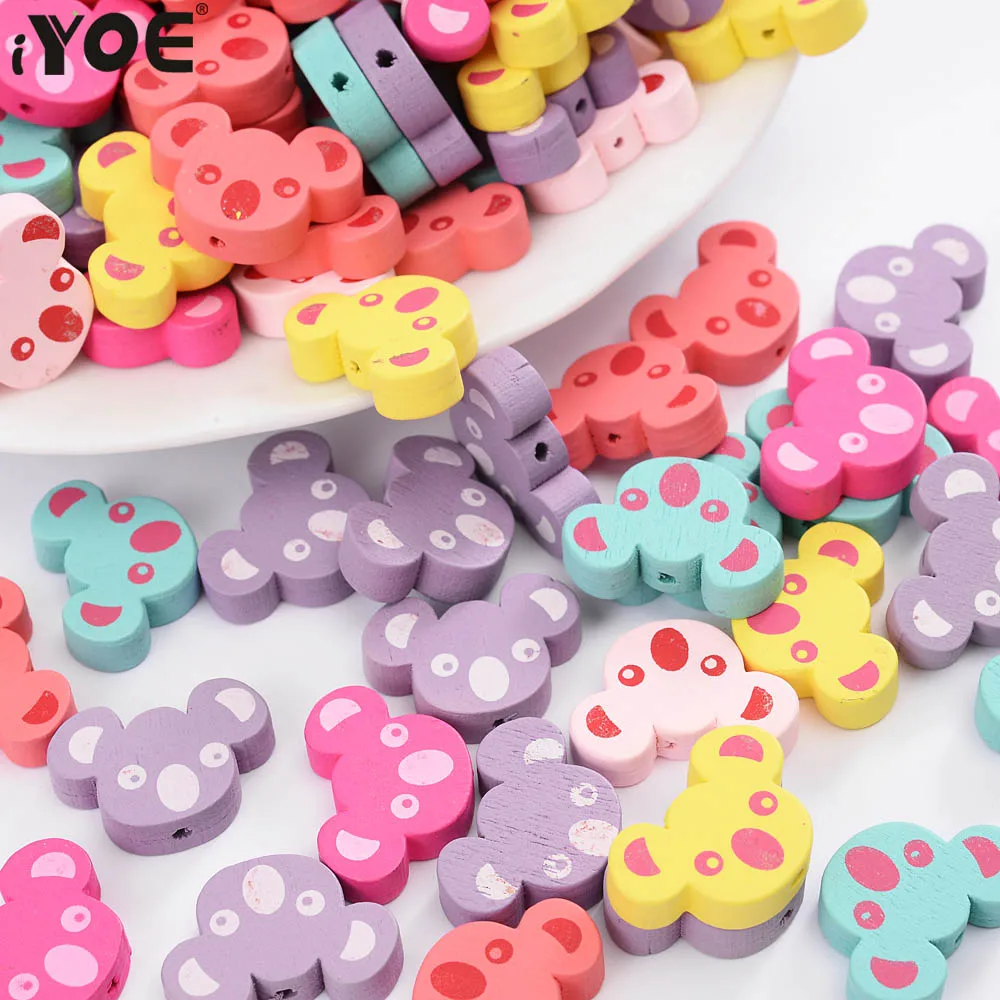 iYOE 30pcs/Lot 15x22mm Koala Shape Wooden Beads Natural Wood Spacer Beads For DIY Home Decor Keychain Necklace Kids Jewelry