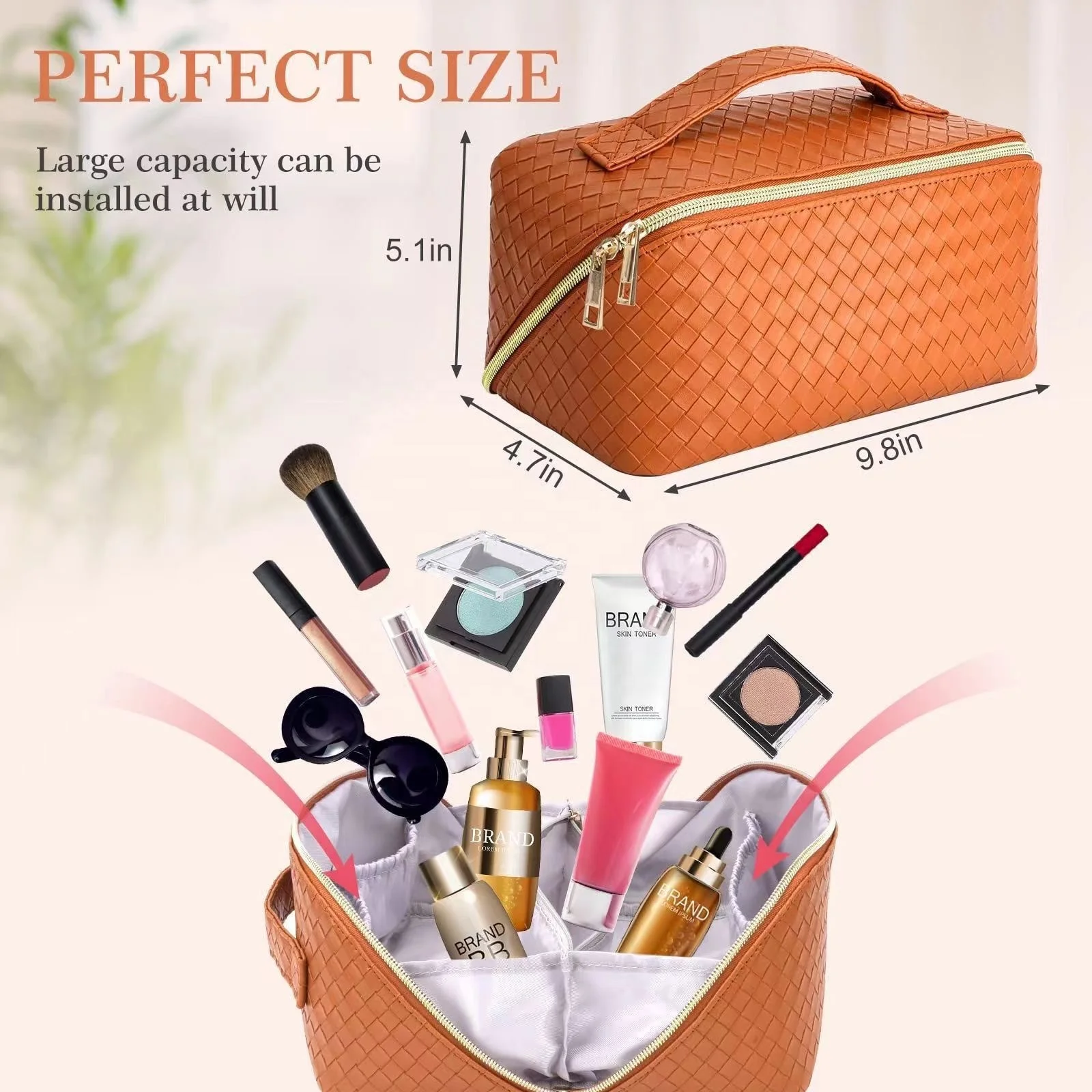 Wholesale Toiletry Travel Large Capacity Pu Pillow Leather Cosmetic Makeup Bag Cosmetic Case With Zipper
