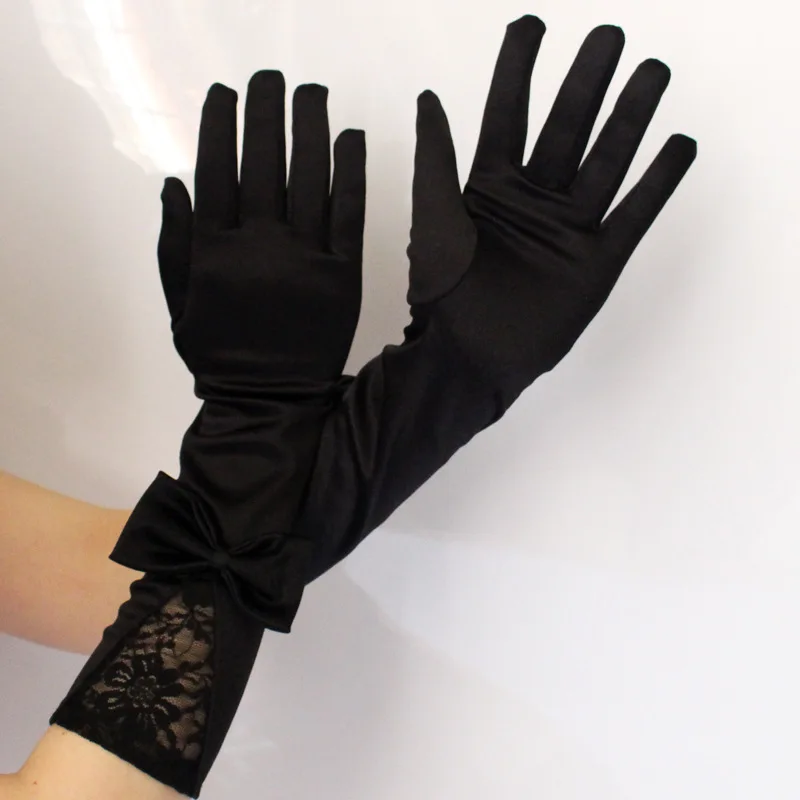 wholesale black lace flower satin sexy gloves with bow party lady banquet decoration lady long glove