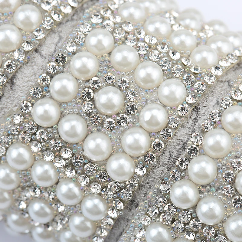 Wholesale Abs Round Pearl Beads Trim Rhinestone Decoration Sewing Crystal Hot Fix Rhinestone With Iron On Appliques For Dress
