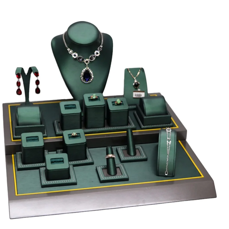 Роскошный, индивидуальный, зеленый, искусственная кожа, деревянное кольцо, цепочка, дисплей, держатель, ювелирные изделия, подставка, наборы для магазина