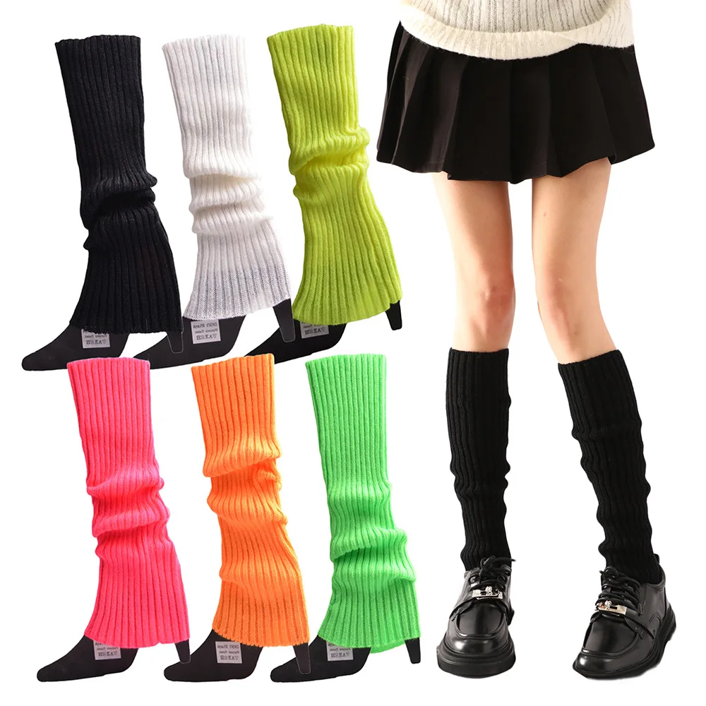 2024 Autumn and Winter Colorful Fluorescent Knitted Socks for Women Warm Foot Set Halloween Dress Up leg sleeves