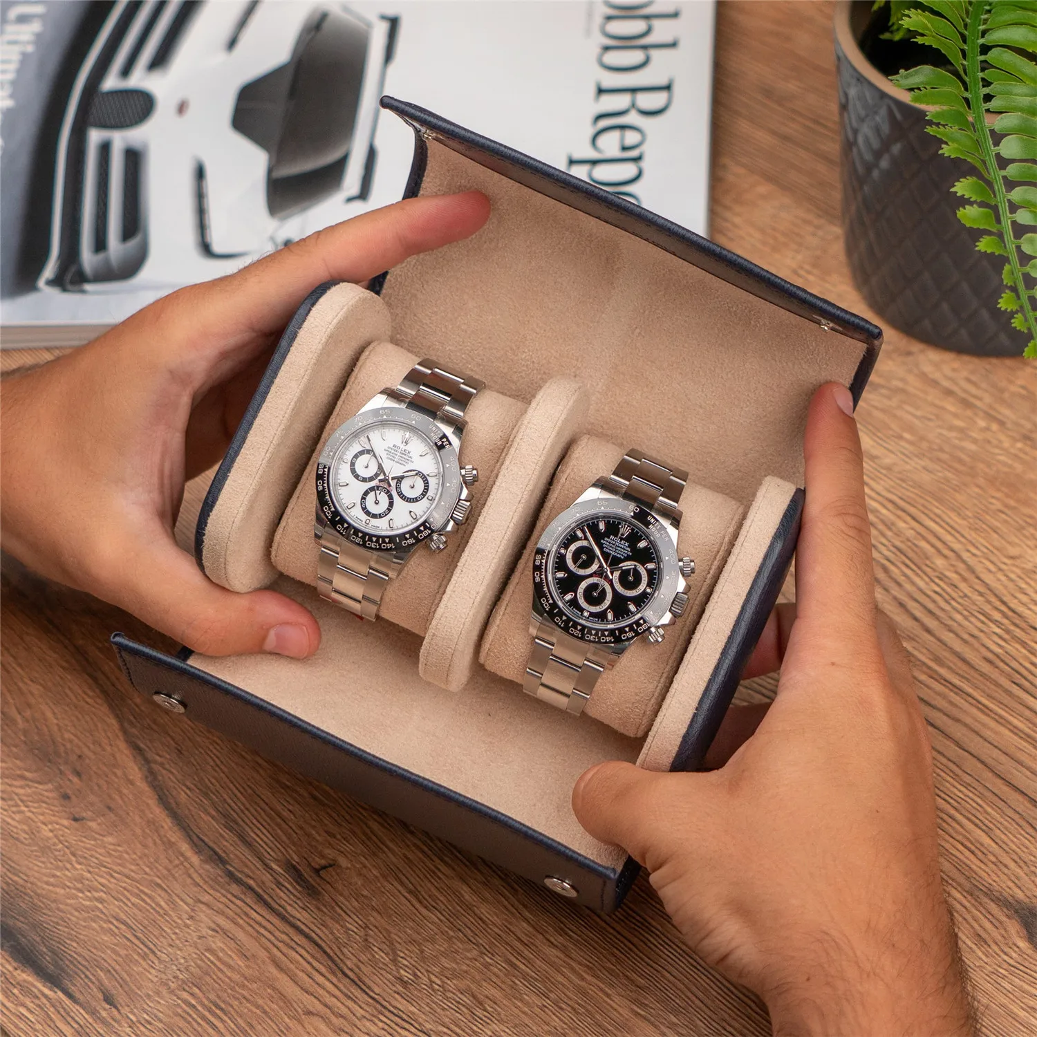 Watches Storage Roll Up Blue Leather Watch Gift Box Wristwatch Boxes Travel Watch Case