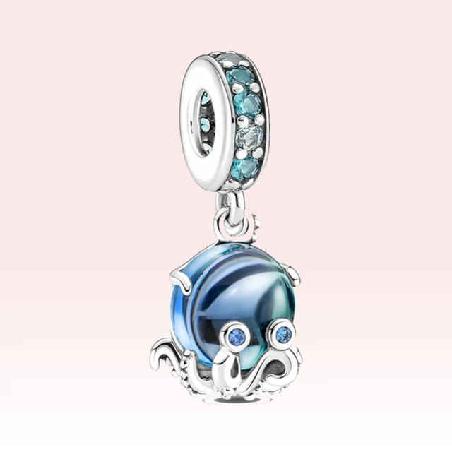 2022 new 925 Silver Summer Blue Sea Life Octopus Turtle fruit Charm Fit Original European Bracelet & Necklace DIY Jewelry