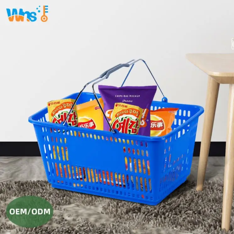 Wholesale cheap rolling eco-friendly PP plastic shopping basket for grocery with 2 handles