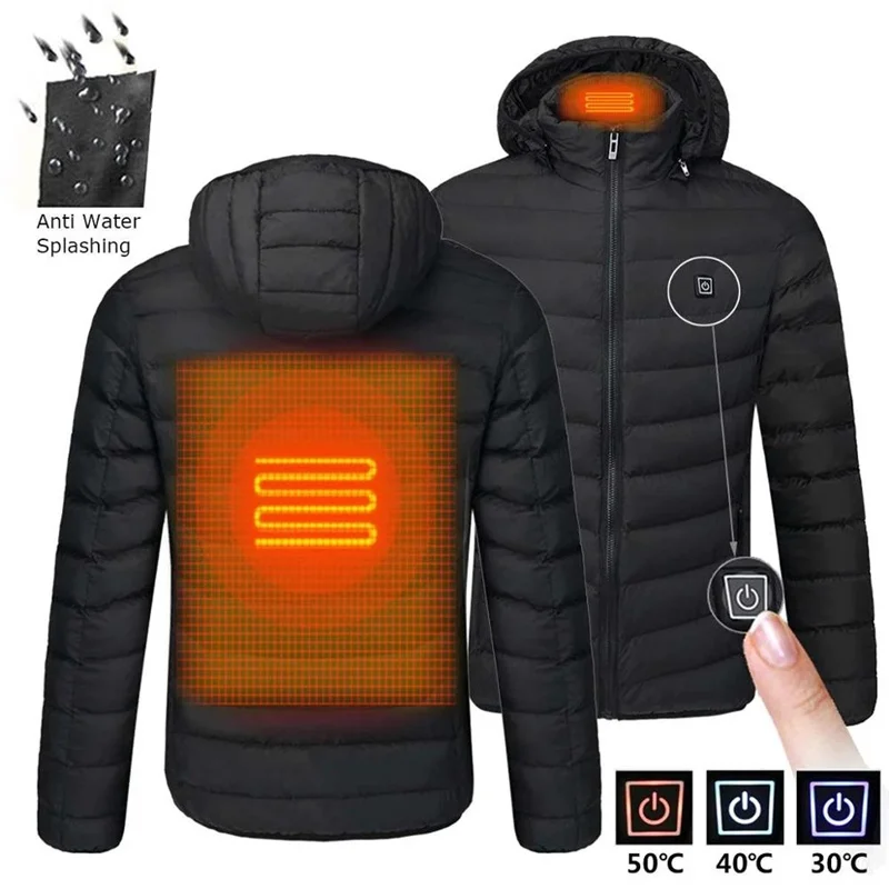 Men Winter Warm USB Heating Jackets Smart Thermostat Pure Color Hooded Heated Clothing Waterproof Warm Jackets R1832