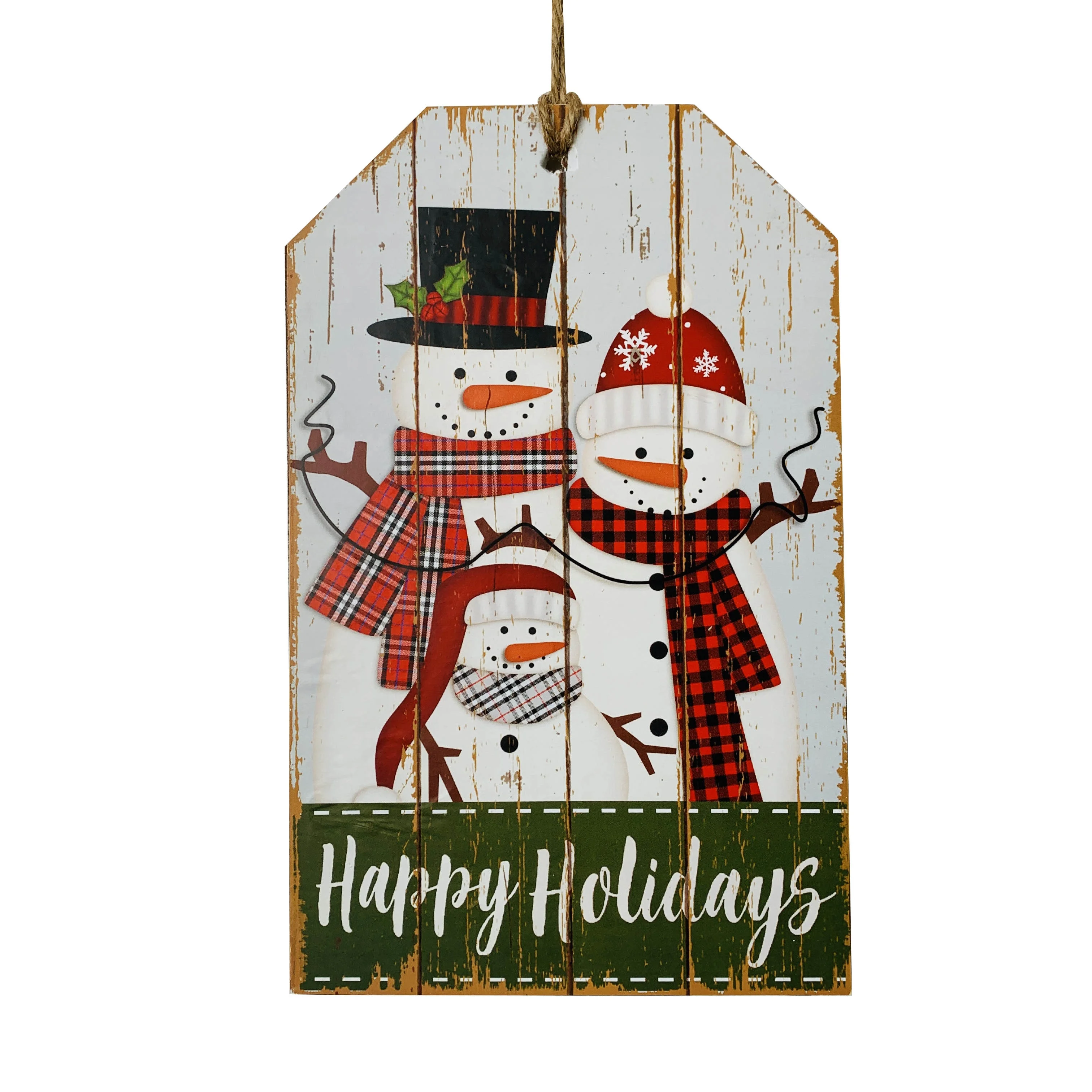 Snowman Christmas wooden plaque hanging decoration