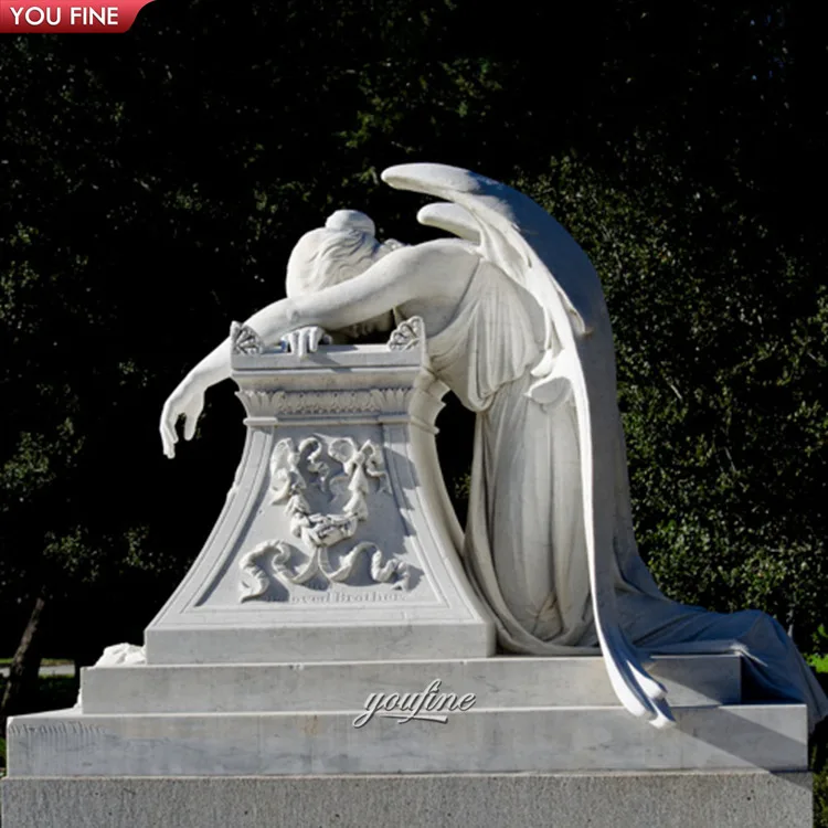 Outdoor Life Size White Angel Marble Gravestone