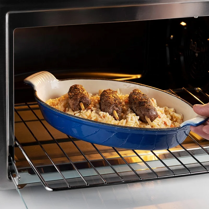 Customize Bakeware 15/20/30cm Enamelled Fish Shaped Cast Iron Baking Pan Cookware And Bakeware Set With Nonstick Coating