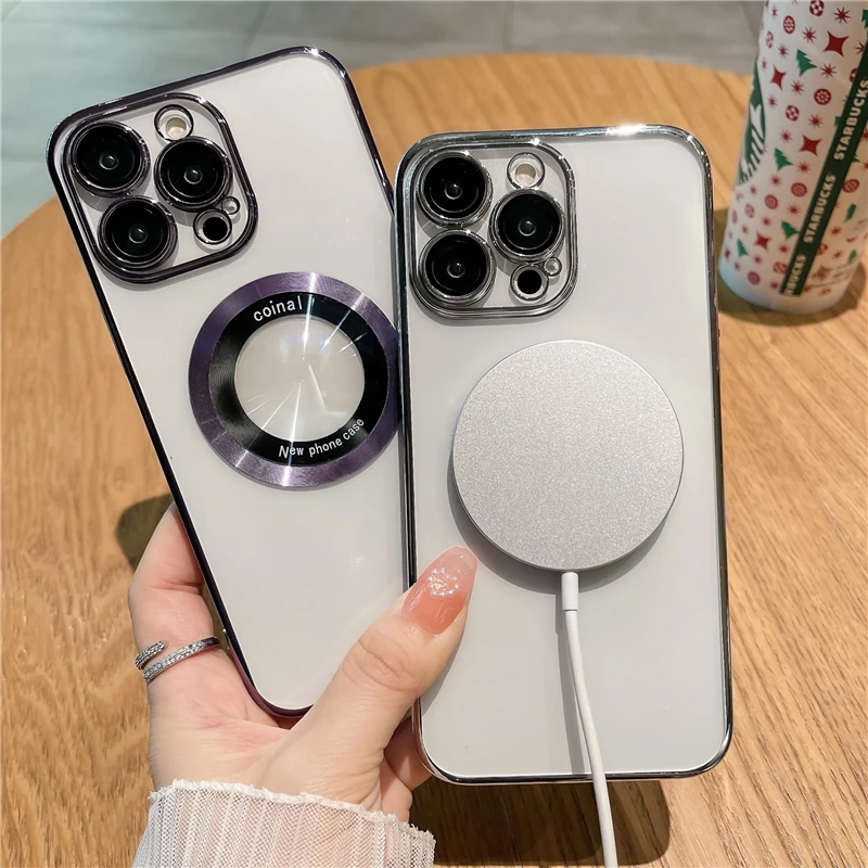 Чехол с прозрачным логотипом для iPhone 14 Plus 13 12 Pro Max 11 Magsafe Магнитный чехол мобильного телефона