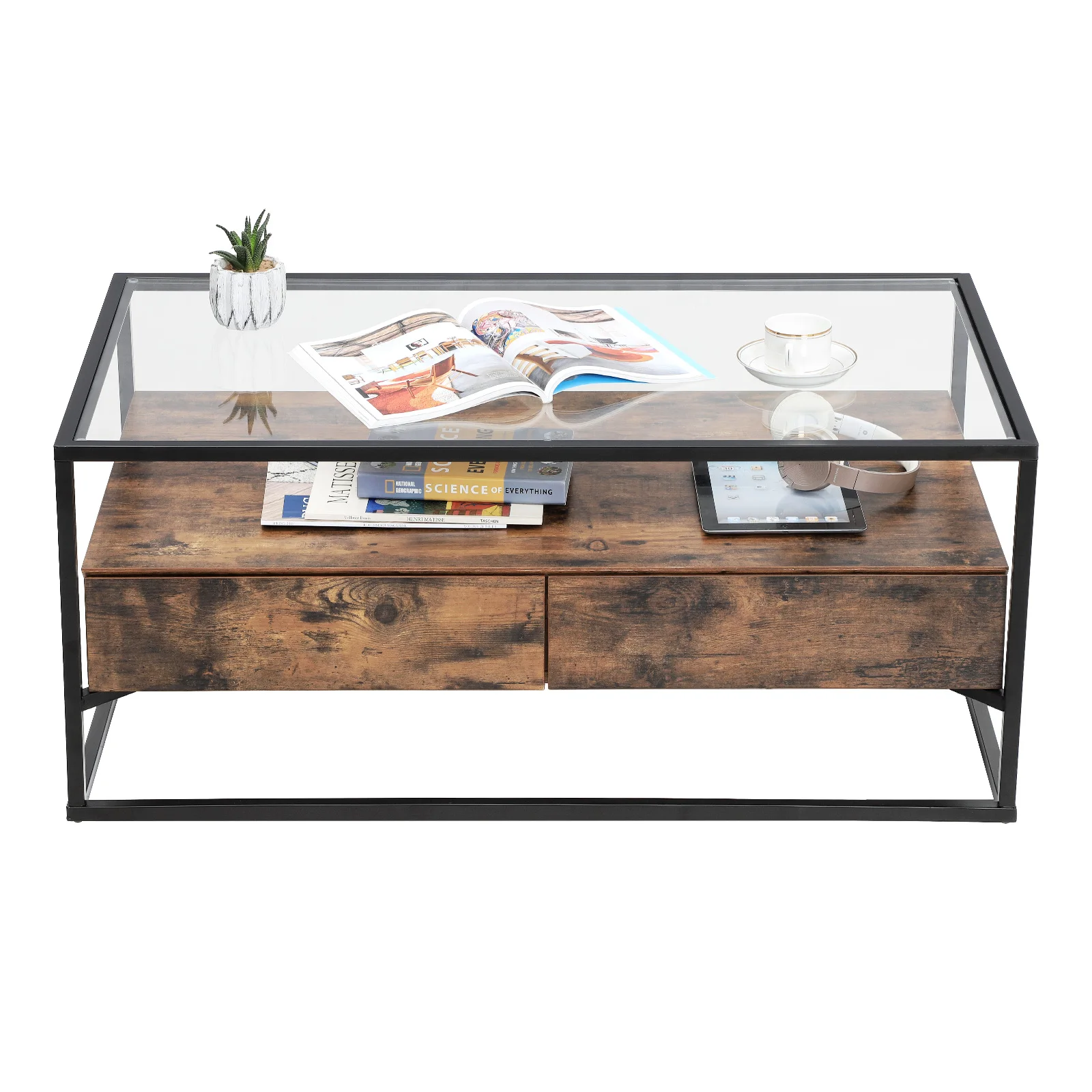 simple uk style modern living room square clear mesa de centro en cristal templado wooden top black tea table