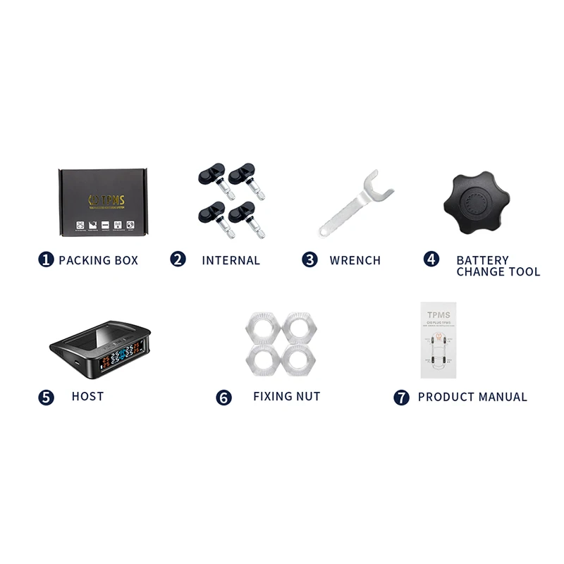 Wireless Tire Gauges Dashboard Windshield Car Tire Pressure Monitor System USB Solar Rechargeable TPMS