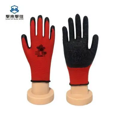 Red 13G Palm Coated custom logo gray black nitrile latex dipped gloves Comfortable Palm  Cheap Wear-resistant Protection Gloves