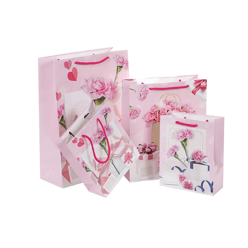 Small Gift Bags with Handles Pink Mini Bag Happy Birthday Weddings Christmas Holidays Luxurious Paper