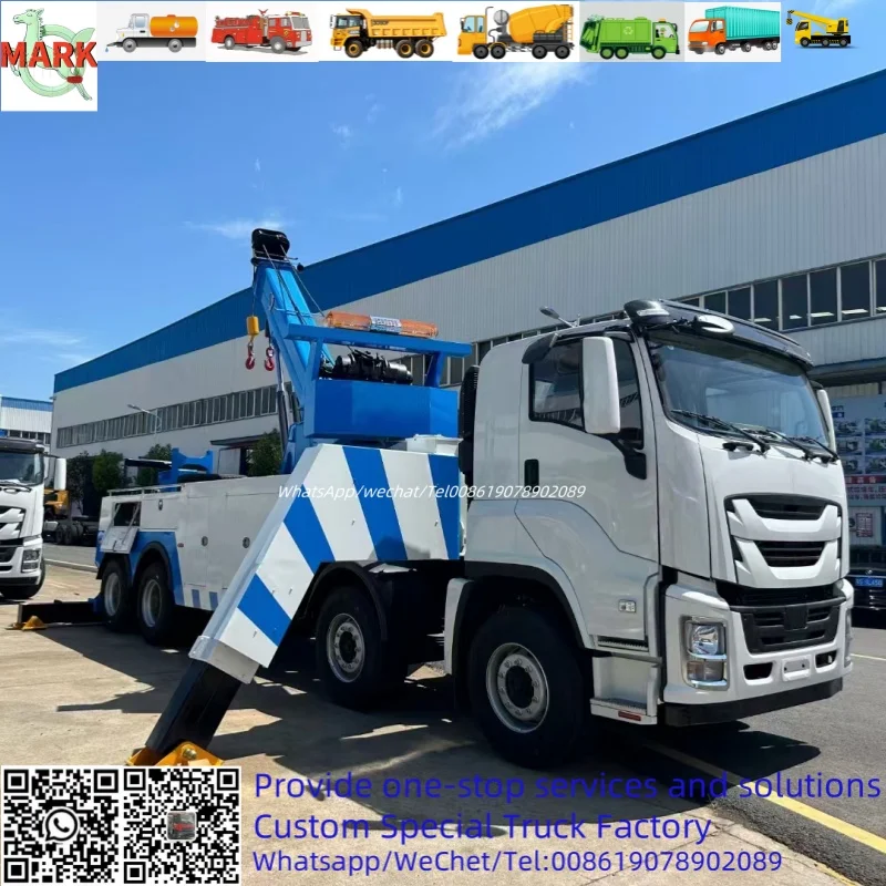I-suzu Giga Heavy Duty Wrecker 50 Tons Two Stage Lift Boom 8x4 Trailer With Crane Factory Price Towing And Crane Combined Truck