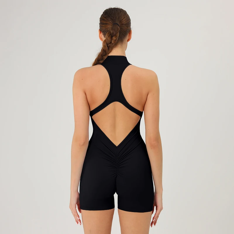 Black New Style Yoga Sets Four-Way Stretchy Yoga Jumpsuit Women Quick Dry One Piece Yoga Clothing With Zipper