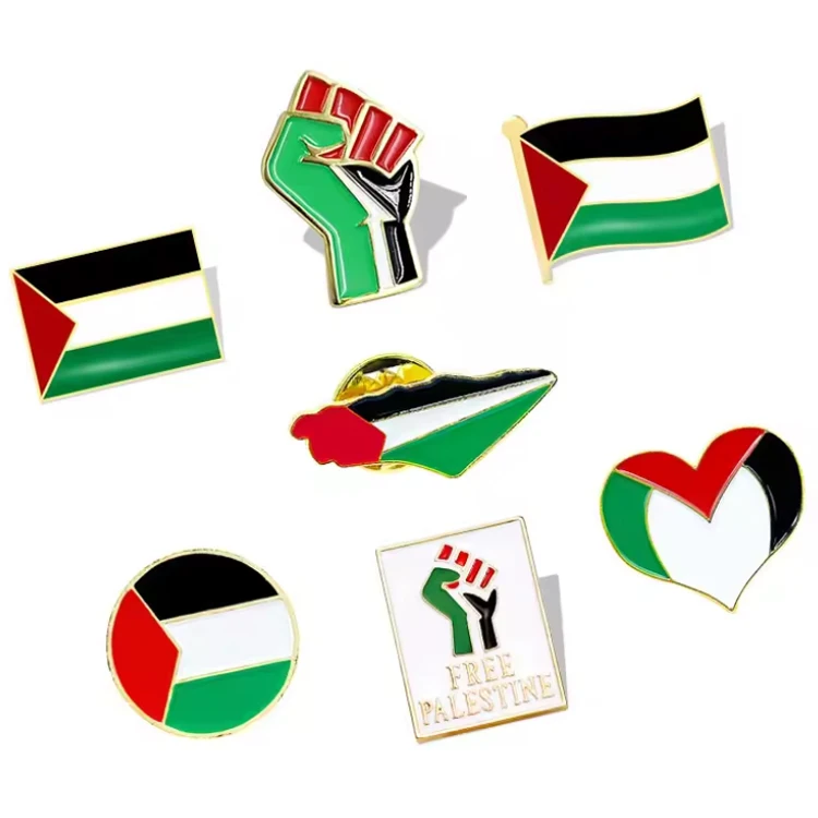 Wholesale custom metal enamel freedom peace palestine flag map brooch palestine pin badge