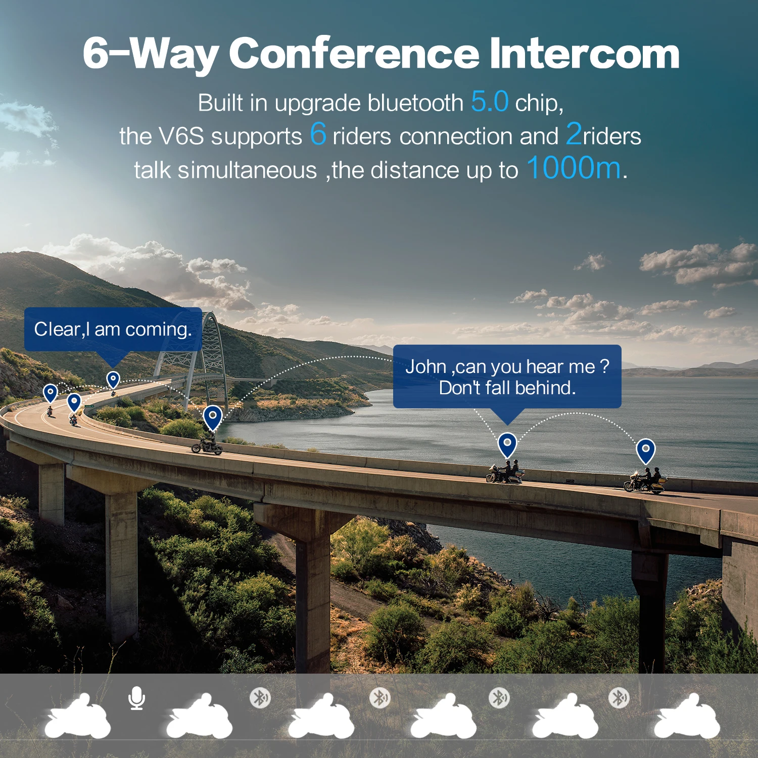 Fodsports Bike Communication System referee headset V6 S 1000M 6 Riders motorcycle bluetooth helmet intercom