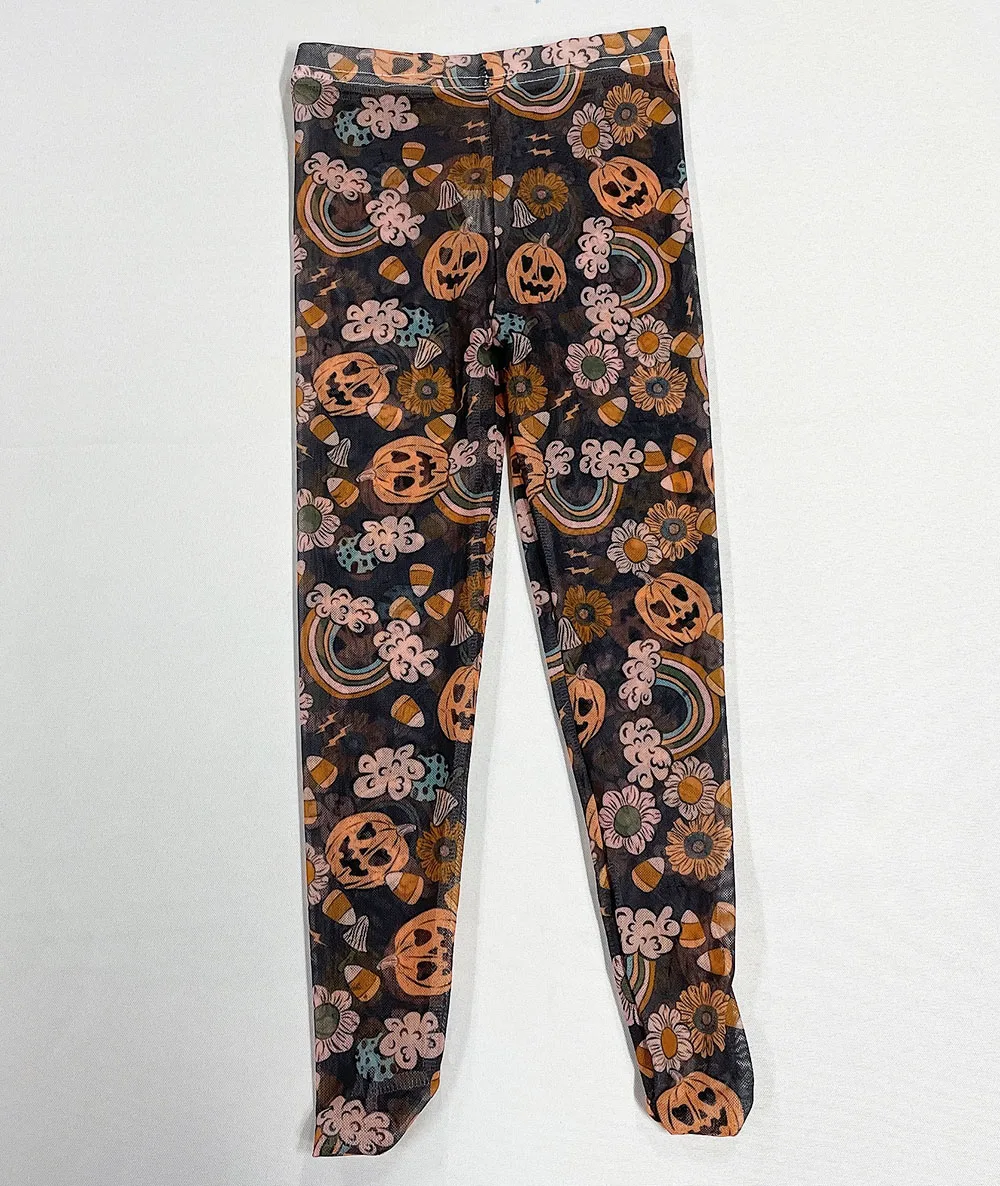 Wholesale Pumpkin Printed Cotton and Spandex Girls Elastic Tights Halloween Kids Leggings