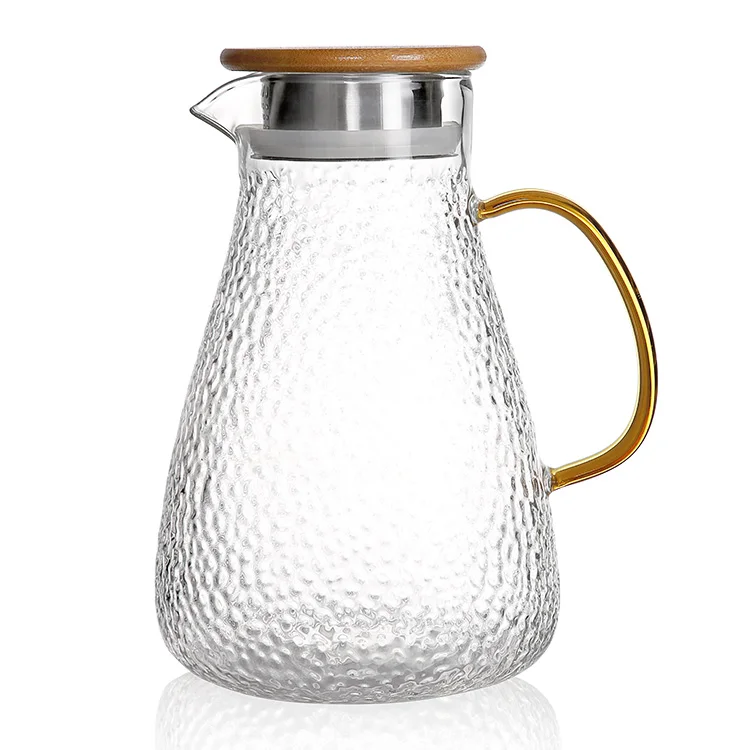 Online top selling Handmade borosilicate glass carafe pitcher Glass Stovetop Glass Water Jug water cans with stainless lid