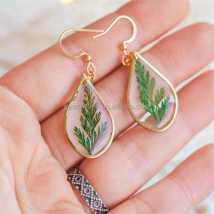 Korea Ins Style Resin Earrings Dried Flower Plant Stud Earrings Handmade Transparent Jewelry Wholesale Gift
