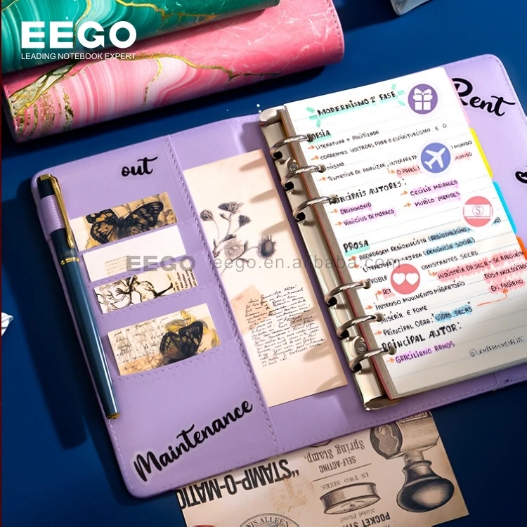 Top Sales Wholesale fancy note book A6 Ring Binder Budget PU Leather Hardcover Planner Custom Printing Journal Notebook