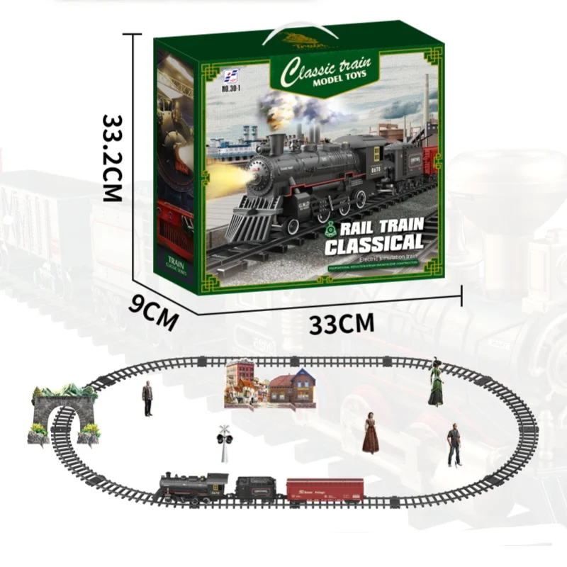 Classic Railway Freight Train Water Steam Locomotive Set with Smoke Simulation Model Electric Train Set With Light & Sound