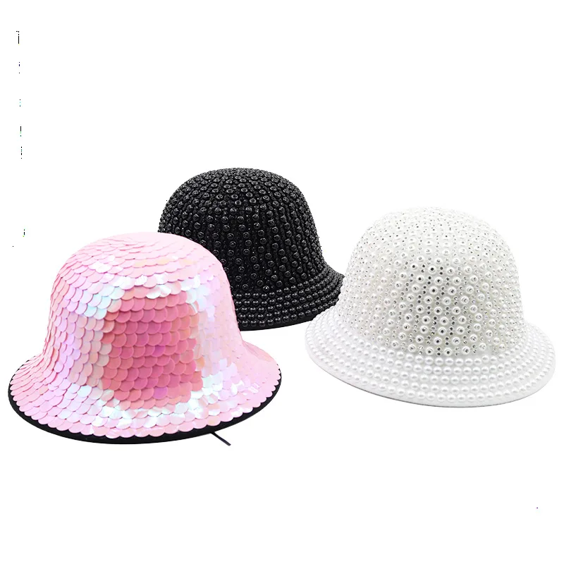 Most Popular and Hot Selling Disco Fisherman Hat New Party Decoration Pink Sequins Silver Hat