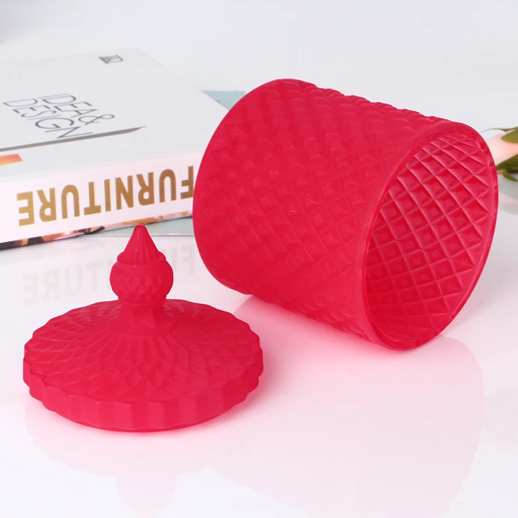 Luxury Diamond Geo Cut Glass Candle Jar Vessel Red Glass Candle Jars For Candles