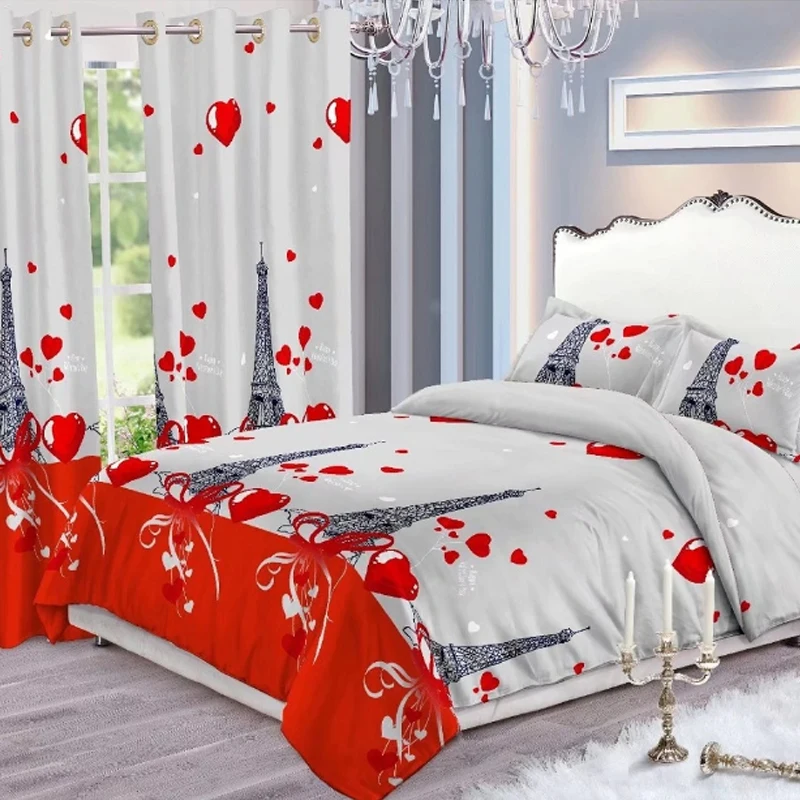 ENOJU Ready Made Kirtasiye Matching Bedsheets and Curtains Bed Sheet Set with Curtains for house Room