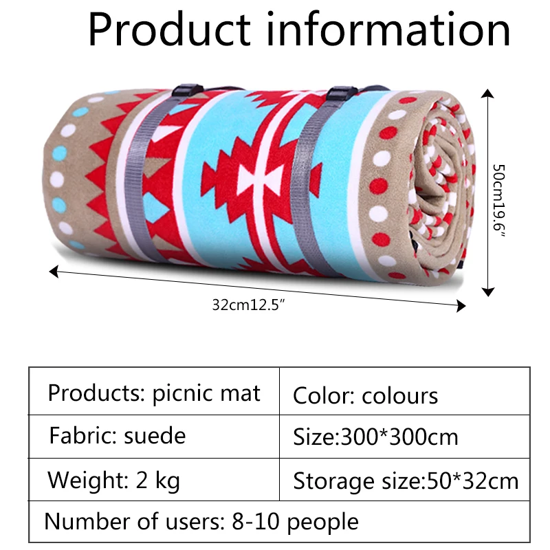 300cmX300cm Polar fleece printed waterproof picnic blanket outdoor play mat for family use