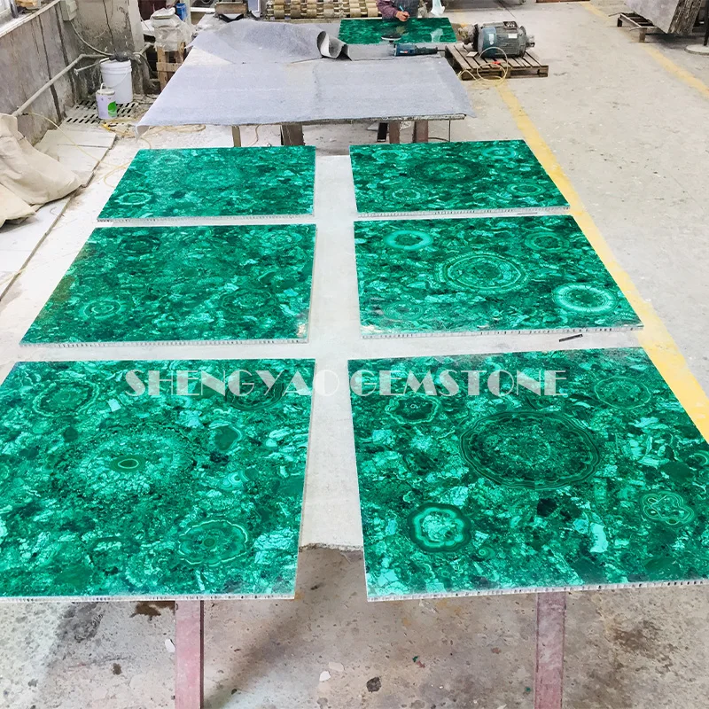 Luxury Design Flower Pattern Big Slabs Semi Precious Stone Panels Green Malachite Slab And Tiles