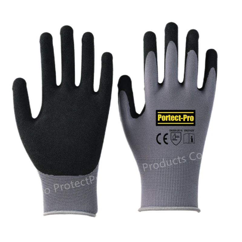 15 Gauge Grey Nylon and Spandex Knitting Black Nitrile Foam Palm Coated Gloves