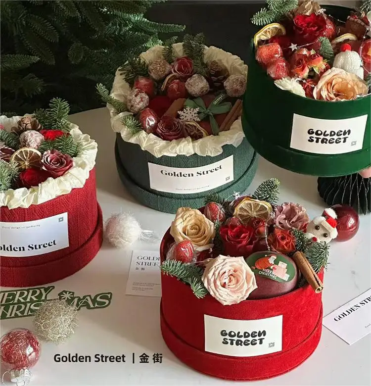 New Arrival Christmas Gift Round Box Florist  Bouquet Wholesale Flower Box