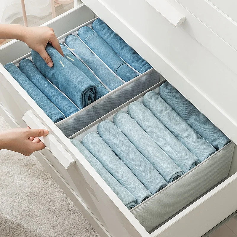 Foldable Closet Storage 7 Grids Basket Box Wardrobe Jeans Organizer Washable Tasteless Fabric Clothes Storage Boxes & Bins
