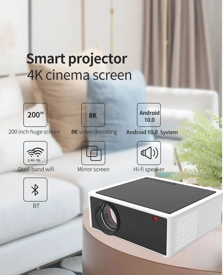 2023 Trend Projector 850ANSI Android Home Theater Cinema LCD+LED Presentation Equipment 5G WIFI 1080P 4K High Definition Beamer