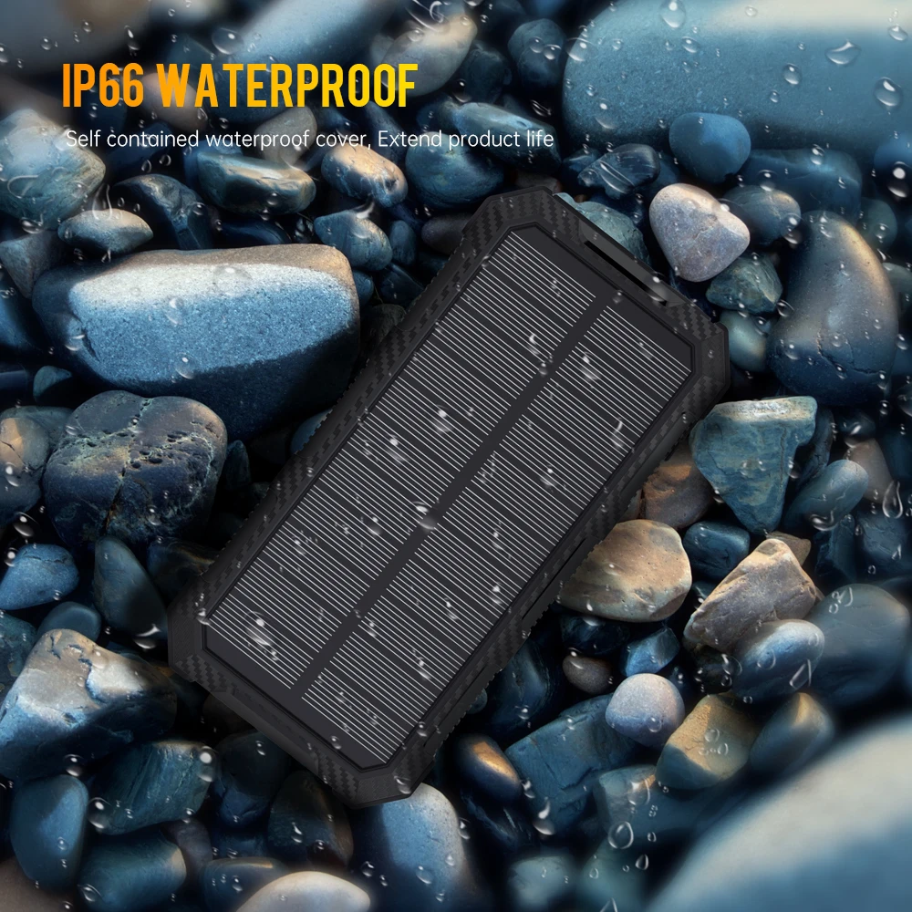 Customize top portable small USB mobile iphone charger waterproof solar power bank & power station with compass camping light