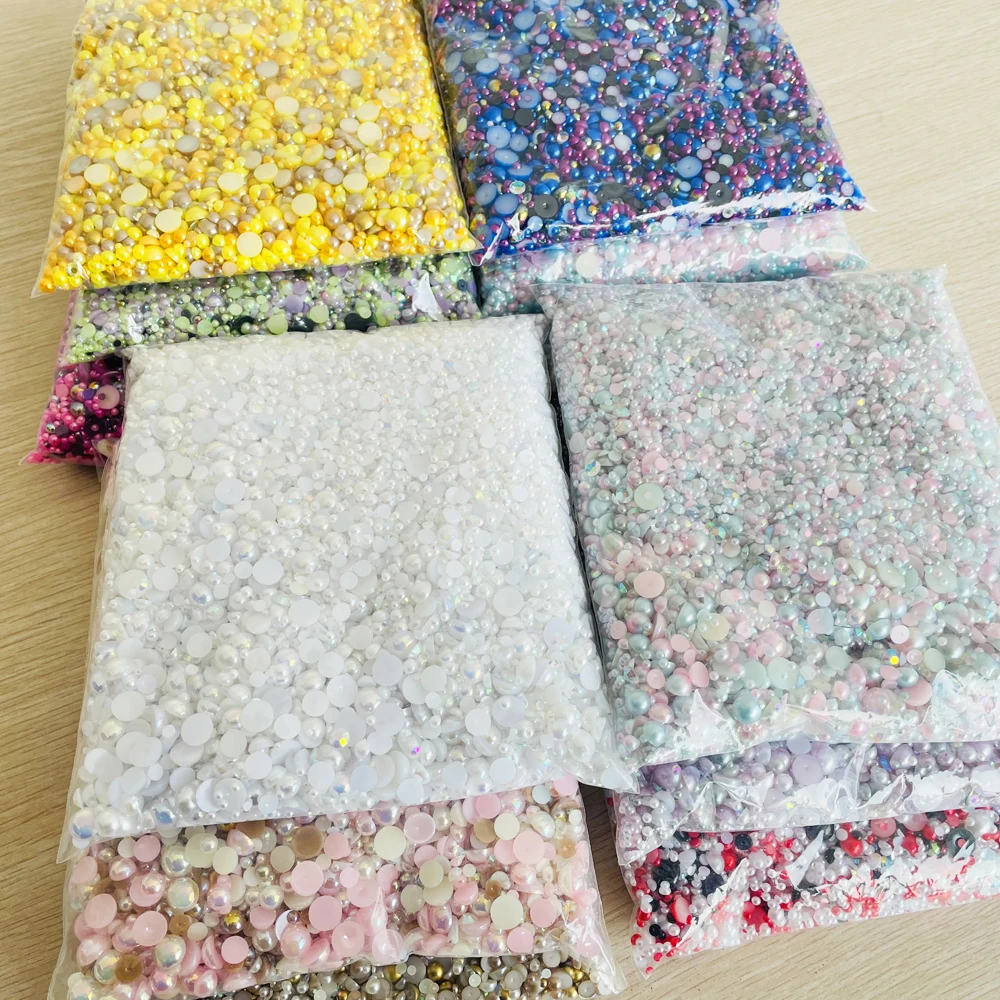Yantuo Customized OEM 500g/16666pcs 3-10mm Mix Size multi colors mix half round abs pearls flatback Resin Rhinestone DIY Cup