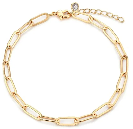 14K Gold Plated Simple Delicate Cable Link Chain Handmade Minimalist Jewelry Gold Link Chain Bracelet for Women