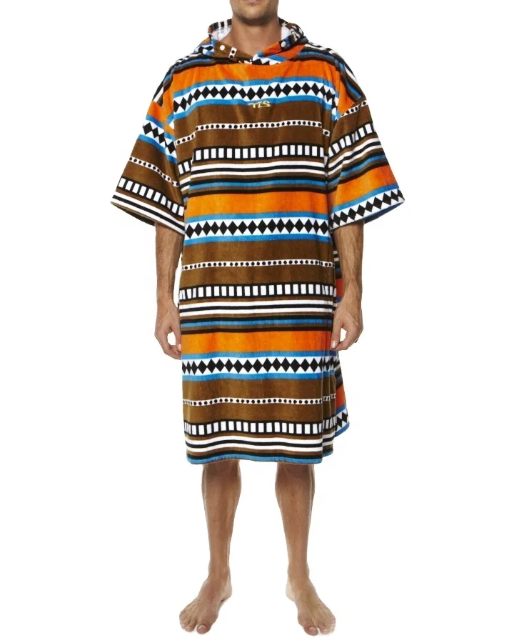 RTS 1PC MOQ 100%cotton Reactive printed Beach towel Adult hooded surf poncho