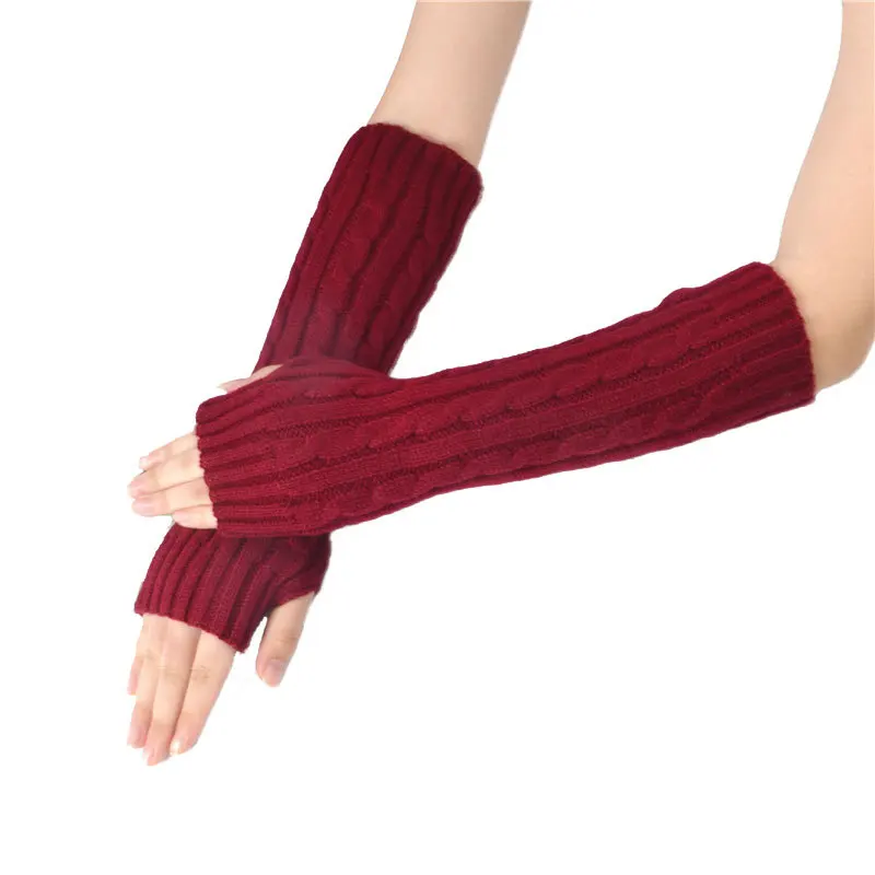 Winter Thicken Warm Half Finger Wool Knitted Gloves Long Sleeve Warm Arm Women Long Gloves