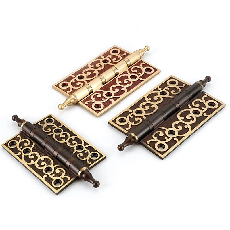 Vintage carved polished all copper heavy duty door hinges Mirror polished luxury wooden door hinges