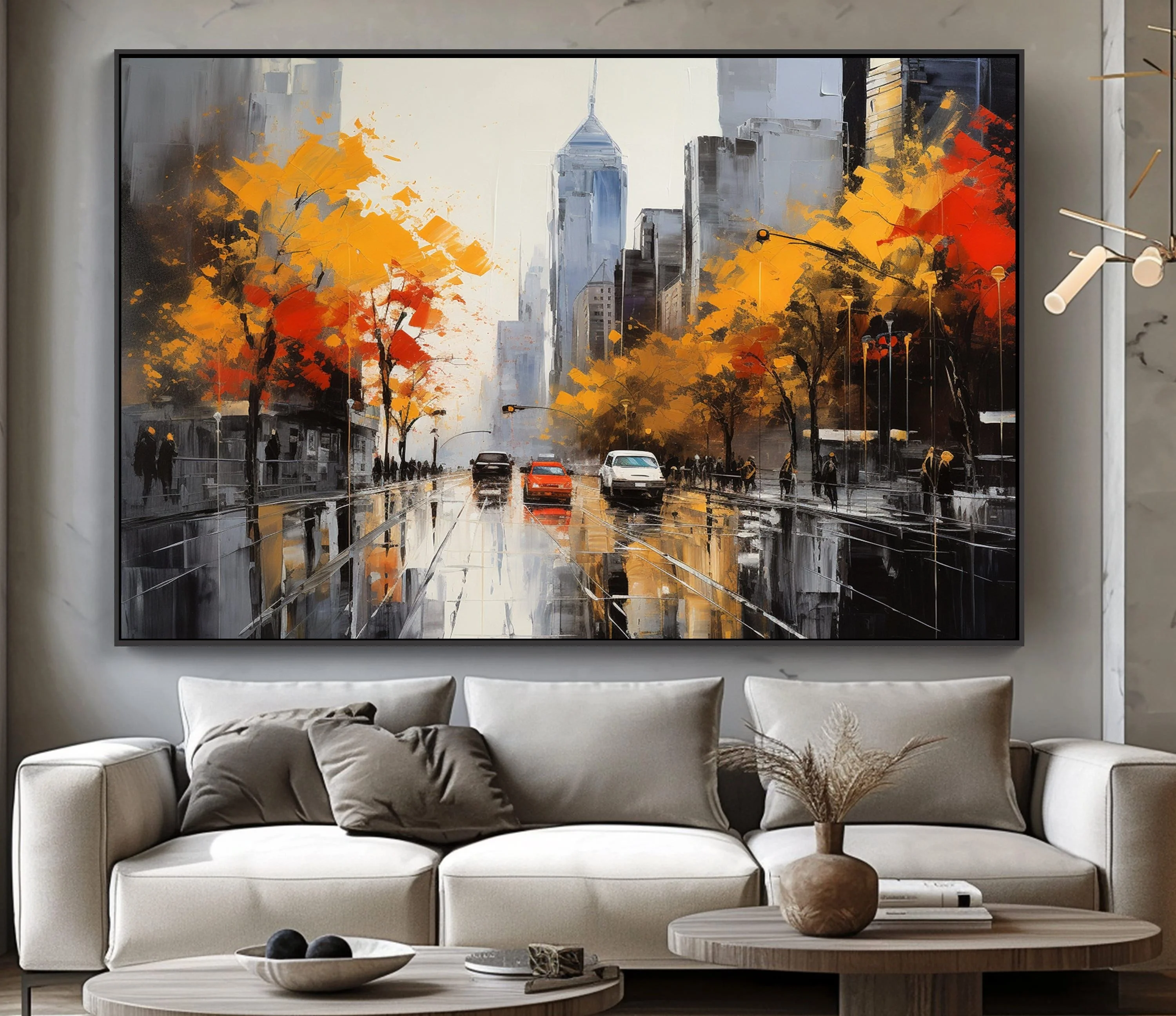 Handpainted City Landscape Abstract Oil Painting on Canvas Thick Texture Home Decor Wall Art Picture with Frame